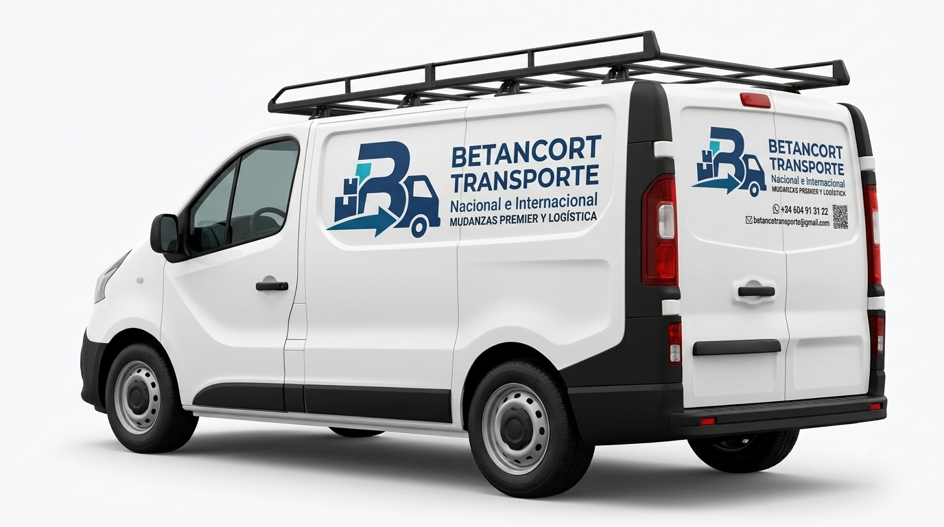 Furgoneta de Betancort Transporte rotulada, lista para una mudanza